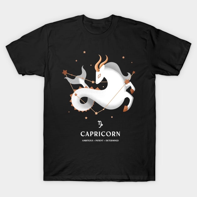 Capricorn Constellation Zodiac Series - White version T-Shirt by paulineberger